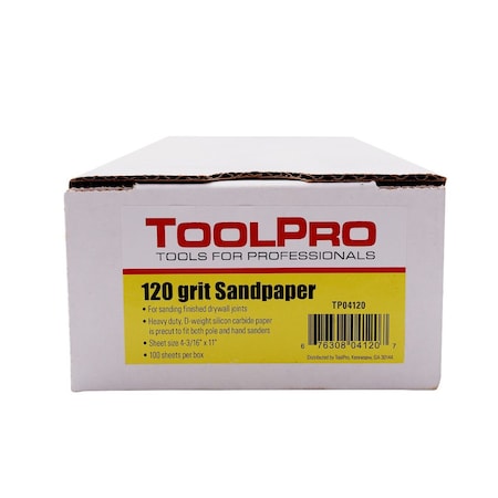 Toolpro 120Grit Long Tab 4316 in x 11516 in Drywall Sanding Sheets 100Pack, 100PK TP04120